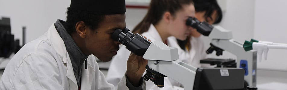 Students with microscopes